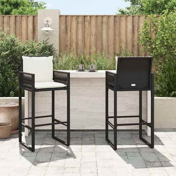 Maison Exclusive - Barstolar trädgård kuddar set om 2 svart flätad resin
