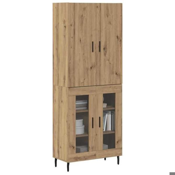 Buffé hög - EXKLUSIVT HUS - 2 delar - Ingenjörsträ & glas - Brun - 69,5×34×180 cm