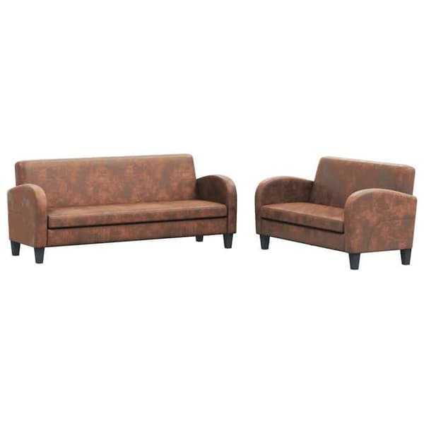 Maison Exclusive - 2-delt sofasæt i brunt imiteret ruskind brun