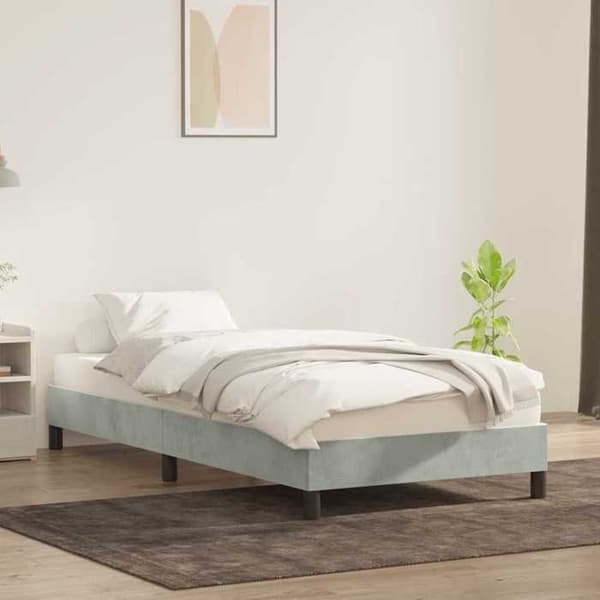 Sengestel - EKSKLUSIV HUS - 90x220 cm - Lys grå velour - Inkluderet lamelbund - Robuste ben Ljusgrått