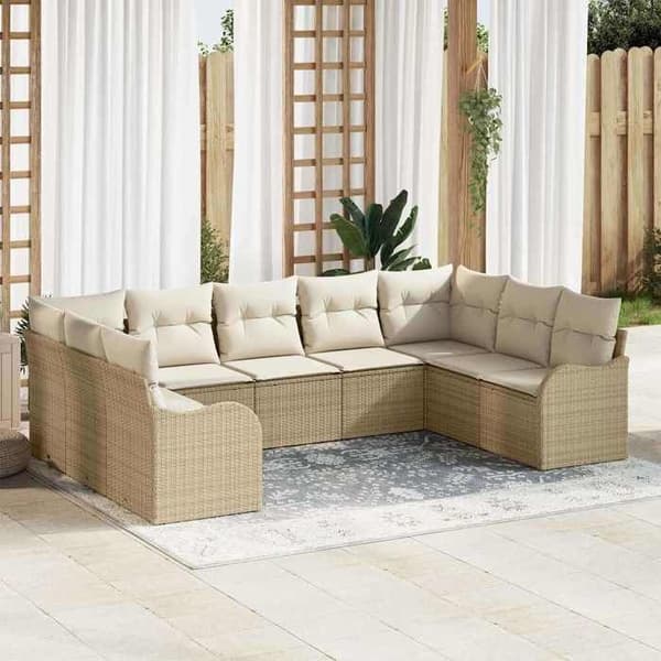 Maison Exclusive - 9 osan beige polyrottinkinen puutarhakalustesetti