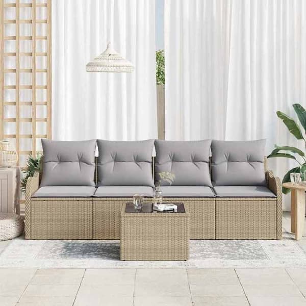 Maison Exclusive - Beige polyrottinkinen puutarhakalustesetti