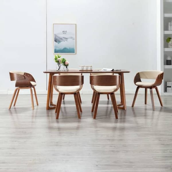 Maison Exclusive - Matstolar set om 6 krämfärgad böjd trä och konstläder grädde