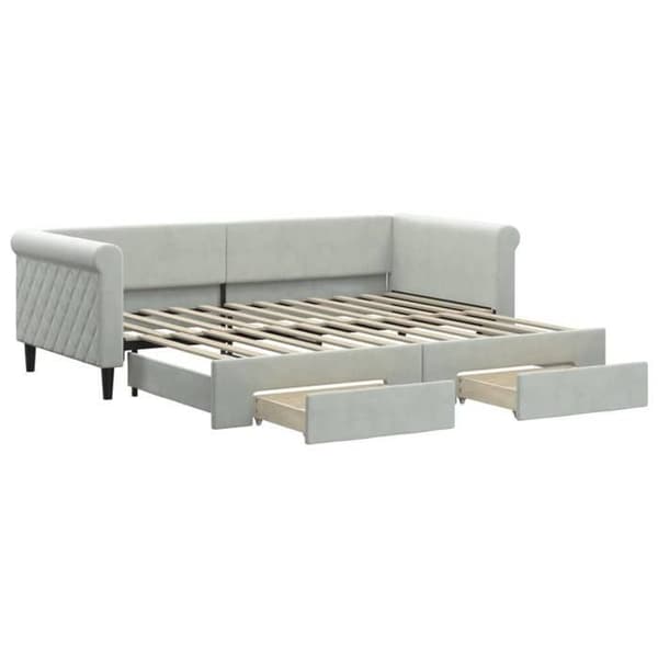 Seng i dag - EKSKLUSIV HUS - 90x200 - Grå velour - Sovesofa - 2 skuffer