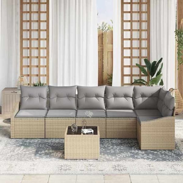Maison Exclusive - 7-delt have-sofa sæt i beige og lys grå polyrotin