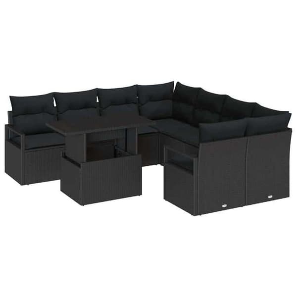 Havemøbel sæt - EKSKLUSIV HUS - Modulerbar - Sort - Poly rattan & stål - Glasbord i hærdet glas Svart