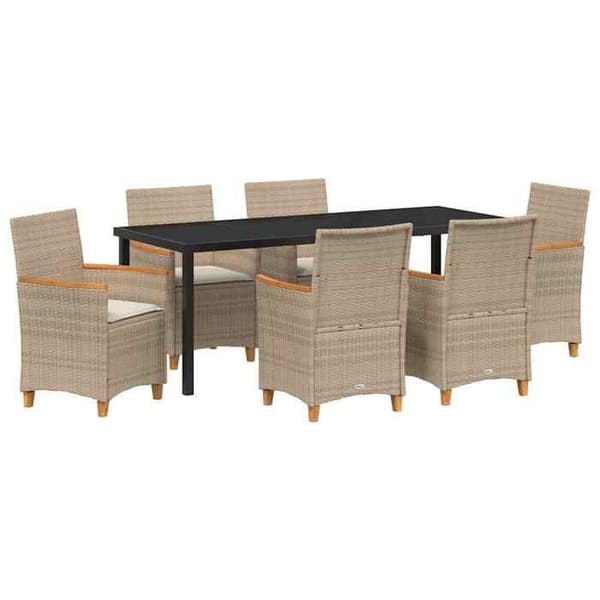 Maison Exclusive - 7 osan puutarhaterassipöytäryhmä, beige polyrottinki