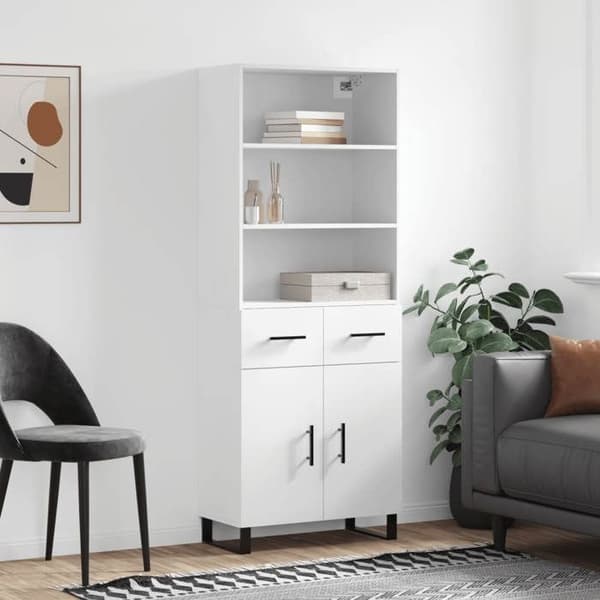 Buffé hög - Exklusivt hus - Vit - 69,5x34x180 cm - Metallben Vit