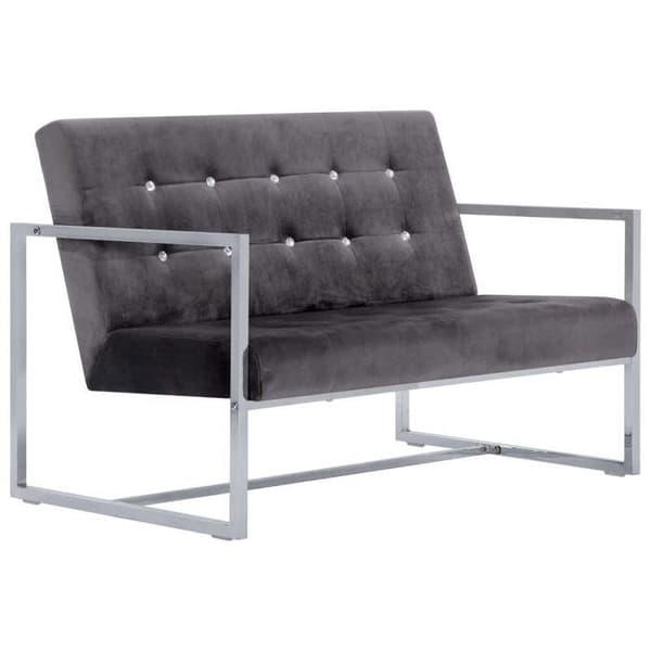 Soffa 2 platser - Maison Exclusive - Mörkgrå sammet - Ram av massivt trä - Kromade ben Mörkgrå