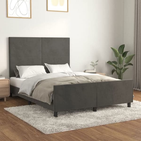Sengestel - EKSKLUSIV HUS - 140x190 cm - Velour - Mørkegrå - Justerbar hovedgærde mörkgrå
