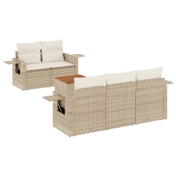 Maison Exclusive - Trädgårdsmöbler med kuddar 6 delar beige flätad resin
