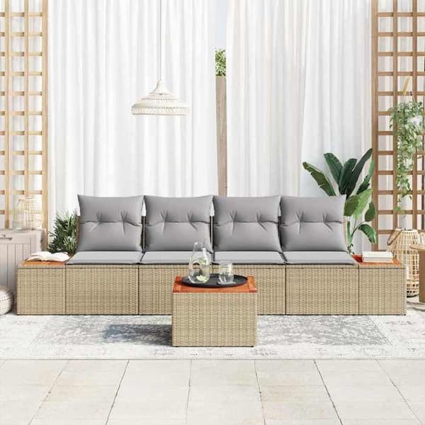 Maison Exclusive - 5 osan beige polyrottinkinen puutarhakalustesetti beige