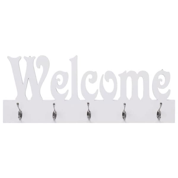 Vægmonteret knagerække - WELCOME - Mat hvid - MDF - 5 knager - 74 x 29,5 cm Vit