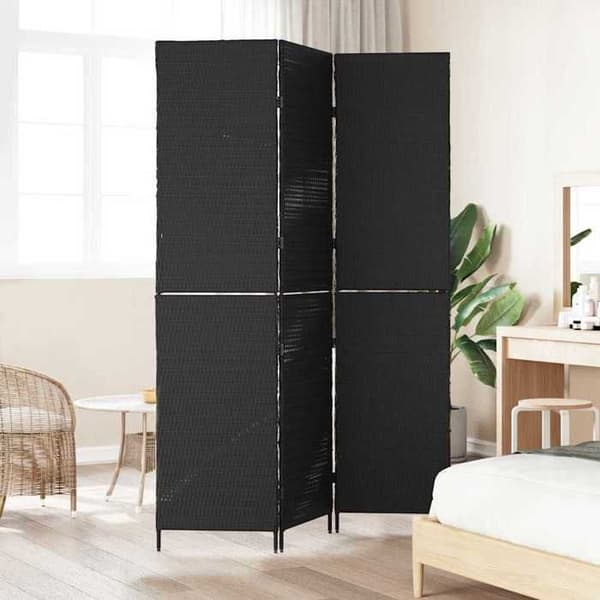 Paravent - EKSKLUSIV HUS - 146 x 180 cm - Polyrotin - Sammenklappelig - Mat finish Svart