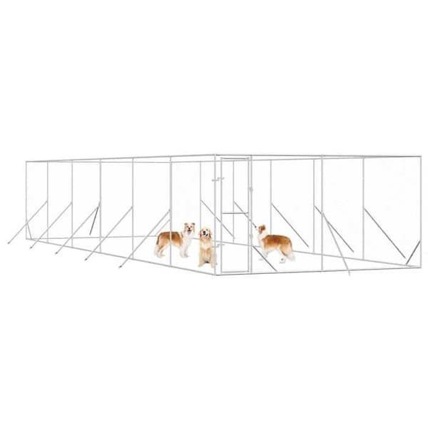 Utomhuskennel - Exklusivt hus - Galvaniserat stål - 4 x 12 x 2 m - Låsbart dörr Silver