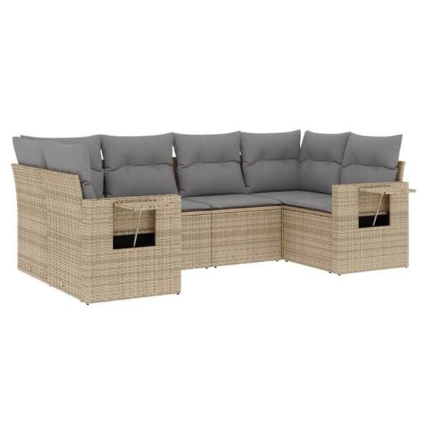 Maison Exclusive - Trädgårdsmöbler med kuddar 6 delar beige flätad resin