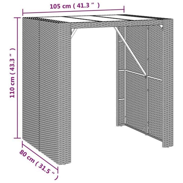 Maison Exclusive - Baari ja harmaa lasipöytä 105x80x110 cm polyrottinki Grå (glasöverdel)