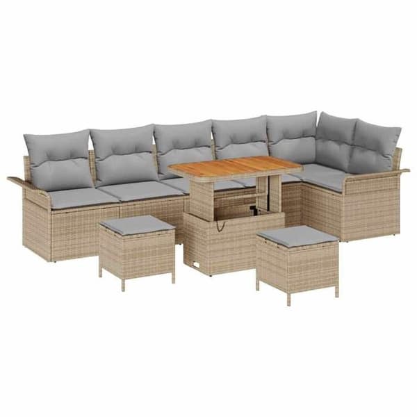 Maison Exclusive - 9 osan beige polyrottinkinen puutarhakalustesetti