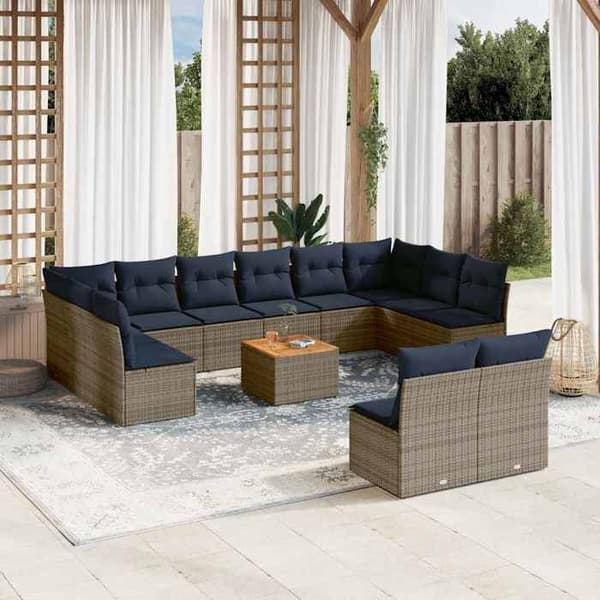 Havemøbler - EKSKLUSIVT HUS - 13 dele - Grå - Flettet harpiksmateriale - Opbevaring under sæde Grå