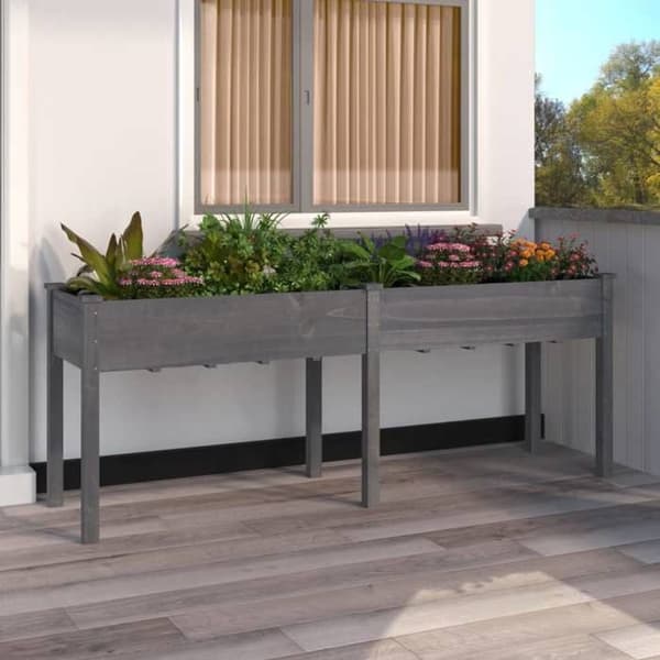 Rektangulär kruka - EXKLUSIV HEM - 203x53x76 cm - Massivt granträ - Fodring ingår - Grå Grå