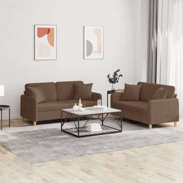 Maison Exclusive - Sæt af 2 sofaer med brune stofpuder