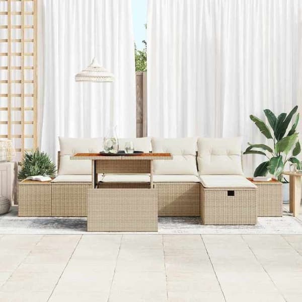 Maison Exclusive - 6-delars trädgårdsoffset i beige polyrotting