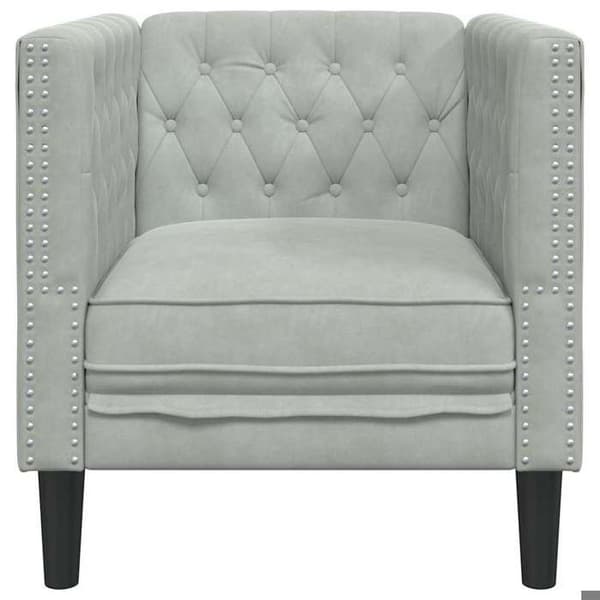 Sofa - EKSKLUSIVT HUS - Chesterfield - Premium velour - Dyb quiltning - Rullede armlæn Ljusgrått