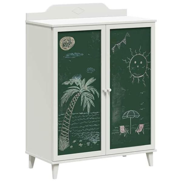 Buffet - EKSKLUSIVT HUS - ROROS - 80x40x110 cm - Hvid ramme - Grønne døre - Sort tavle Vit