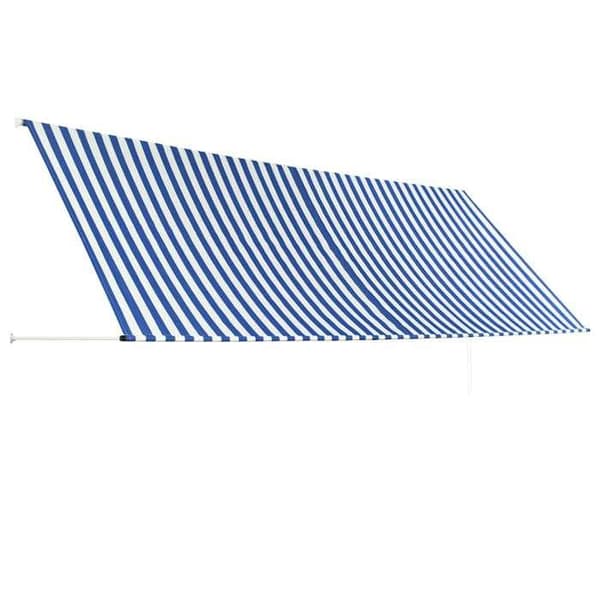 Fällbart tak - Exklusivt hus - 400x150 cm - Blå och vit - Tyg 100% polyester (beläggning PA) Blå och vit