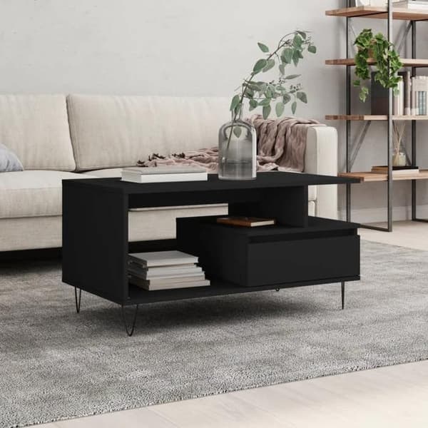 Maison Exclusive - Sort sofabord 90x49x45 cm Ingeniørtræ