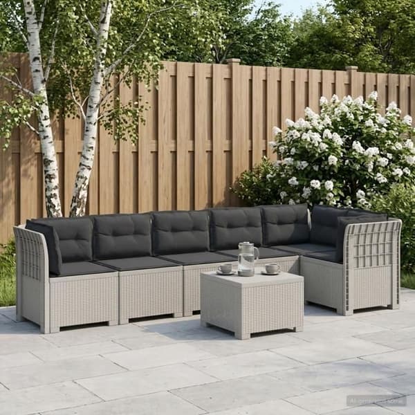 Maison Exclusive - Trädgårdssoffa 6 Platser med Kuddar Rattanlook PP Vit Vit