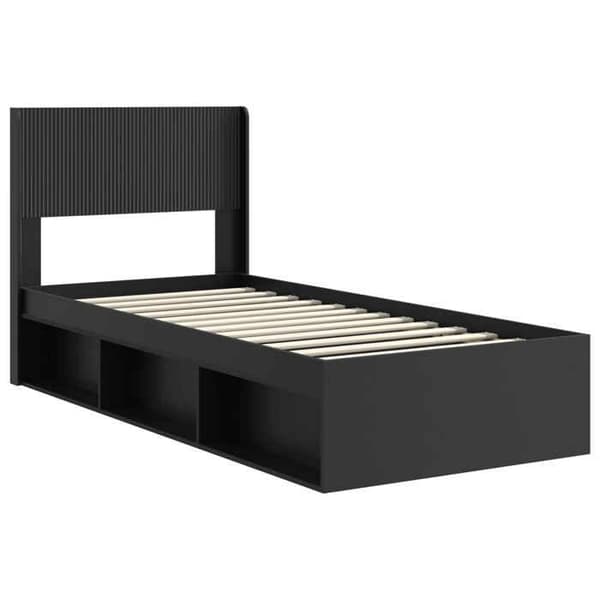 Sengestel - EKSKLUSIV HUS - 100 x 200 cm - Sort - Indbygget opbevaring - Hovedgærde - Lameller Svart