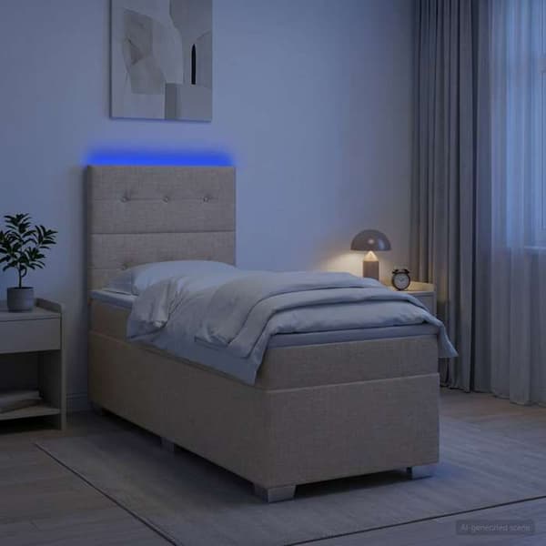 Maison Exclusive - Boxspring-sänky, jossa on patja, Kermansävy, 100 x 200 cm, Kangas Grädde