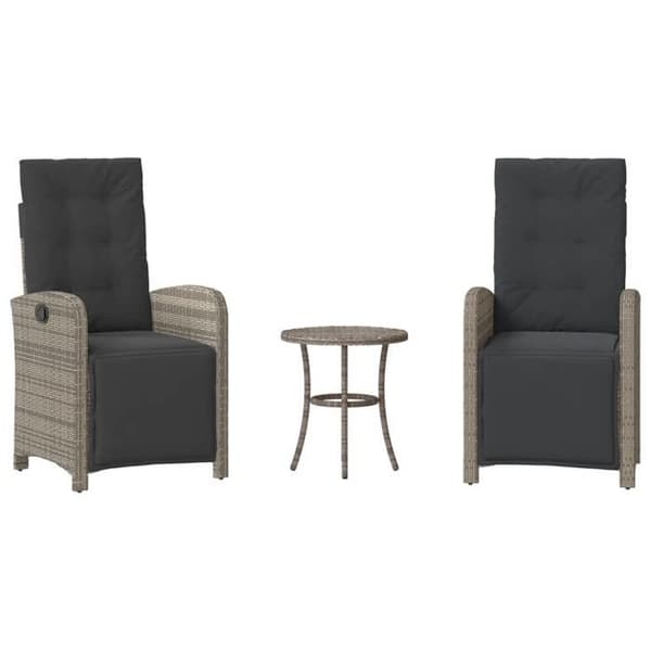 Maison Exclusive - Bistroset 3 delar med grå kuddar i flätad resin Grå (grå kuddar, grå flätad resin)