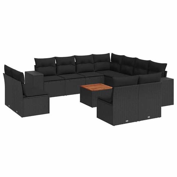 Maison Exclusive - 12 stk. have møbler med sorte puder i flettet harv