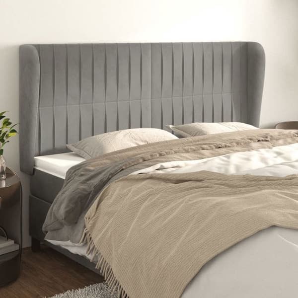 Maison Exclusive - Päätylevy korvilla Vaaleanharmaa 203x23x118/128 cm Sametti ljusgrått