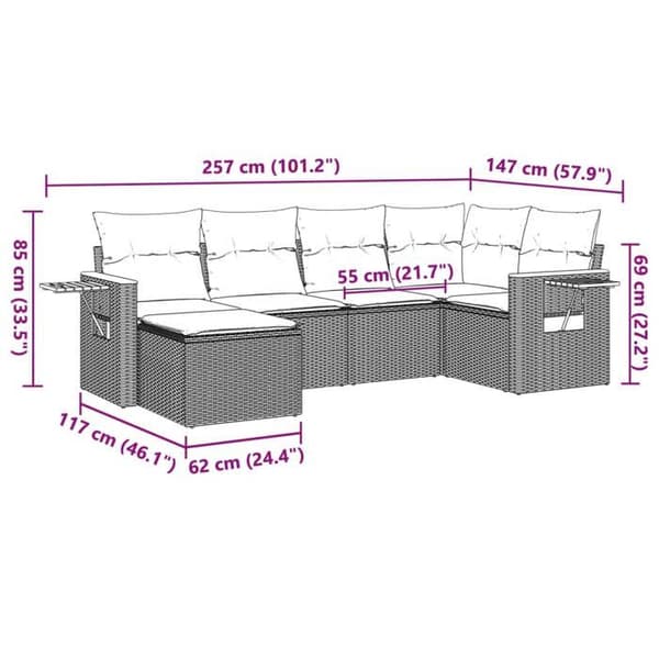 Maison Exclusive - Trädgårdsmöbler 6 delar med grå kuddar i flätad resin