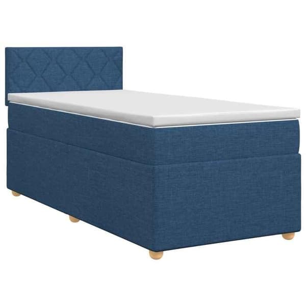Ljust boxspring - MAISON EXCLUSIVE - 90x200 - Blått tyg - Medium fasthet madrass - Justerbar huvudgavel Blå