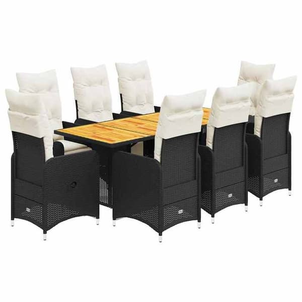 Maison Exclusive - 9 stk. havebistro sæt med sorte puder i poly rattan Svart