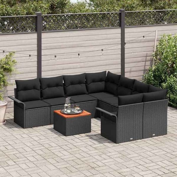Maison Exclusive - 9-delars trädgårdsoff-set 8-sits svart