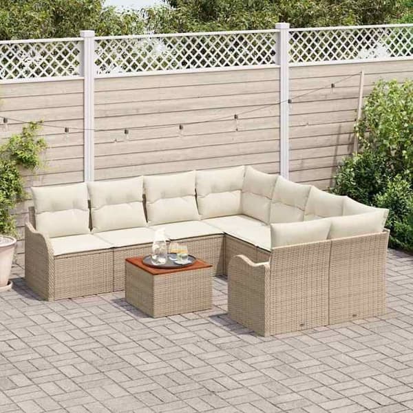 Maison Exclusive - 9 osan beige polyrottinkinen puutarhakalustesetti