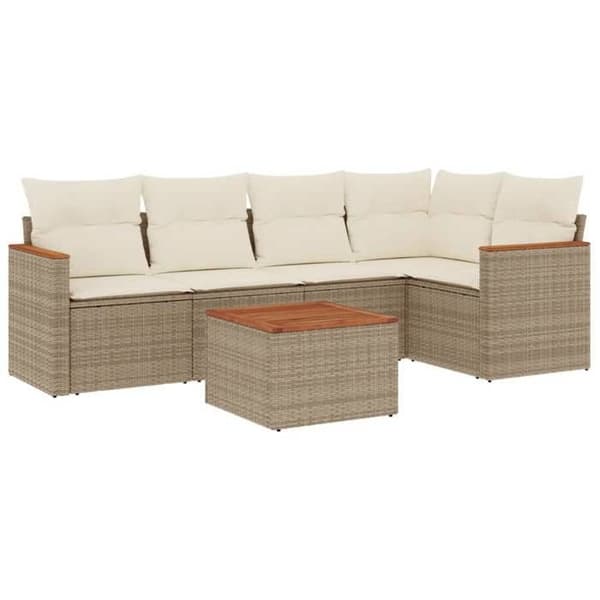 Maison Exclusive - Trädgårdsmöbler med kuddar 6 delar beige flätad resin