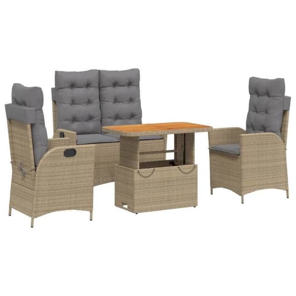 Maison Exclusive - Trädgårds matsalsset med kuddar 4 delar beige flätad resin
