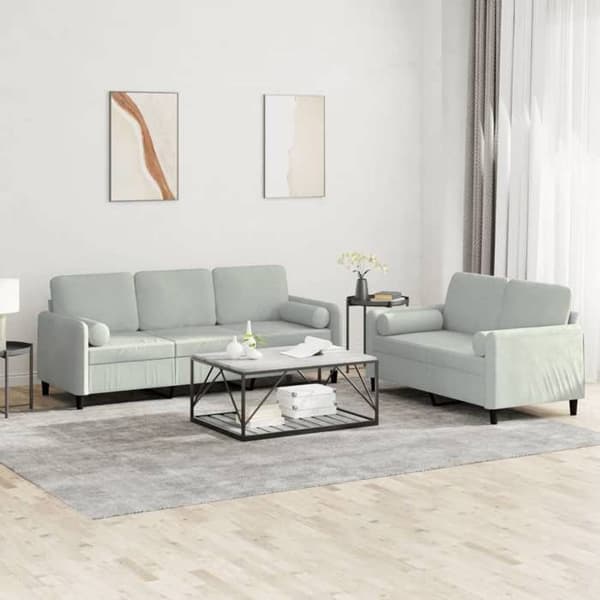 Maison Exclusive - 2 kpl sohvasetti vaaleanharmailla samettityynyillä