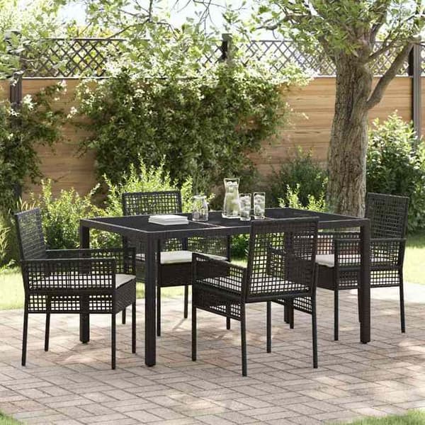 Havemøbel sæt - MAISON EXCLUSIVE - 5 dele - Sort - Poly rattan - Tempereret glas bordplade Svart