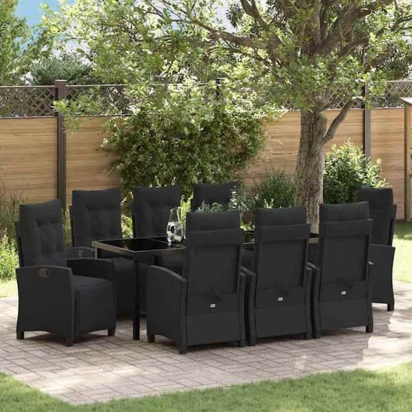 Maison Exclusive - 9 pc have spisebordssæt i sort polyrotin Svart