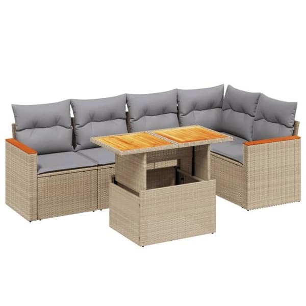 Maison Exclusive - Trädgårdsmöbler med kuddar 6 delar beige flätad resin
