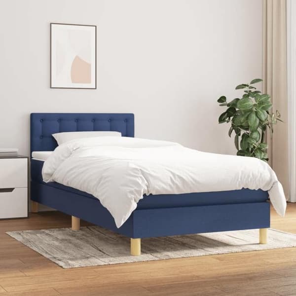 Maison Exclusive - Sengestel med springmadras Blå 90x200 cm Stof