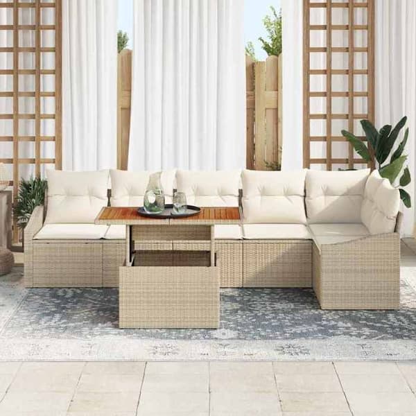 Maison Exclusive - 7 osan beige polyrottinkinen puutarhakalustesetti