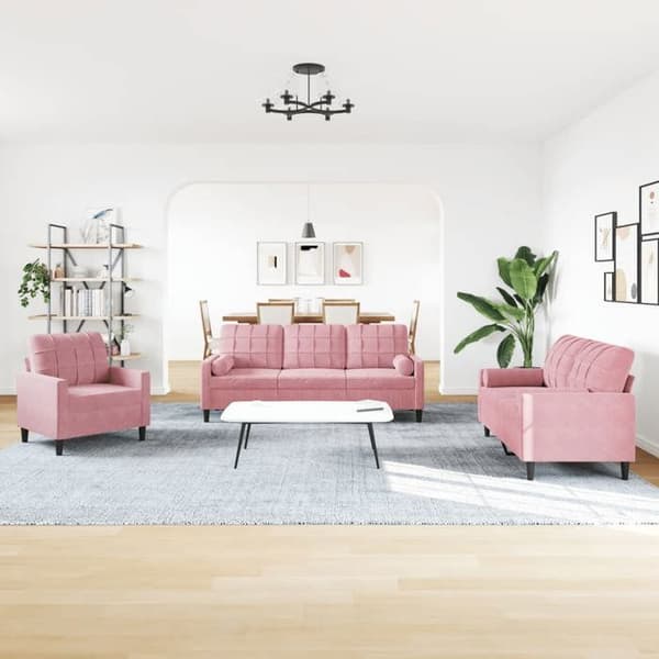 Maison Exclusive - Set med soffor 4 delar och kuddar och rullar i rosa sammet Rosa (sammet)